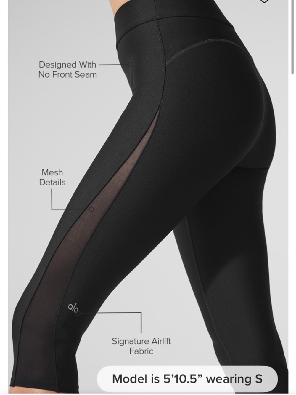 Alo High-Waist Airlift Mesh Just Right Capri Leggings in Black Large